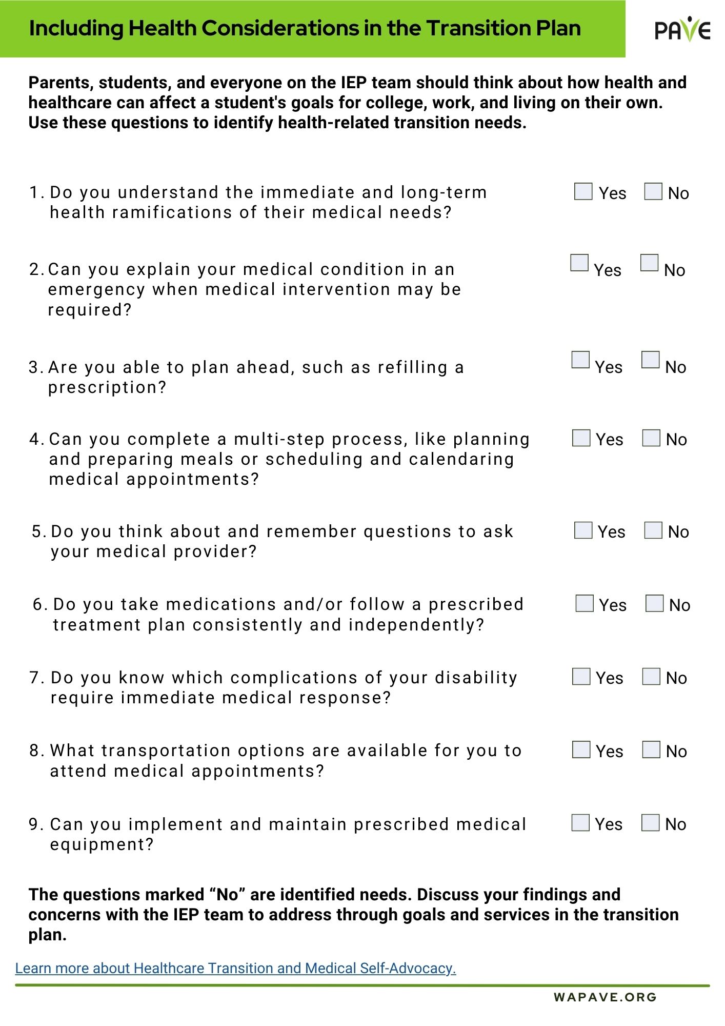 Including Health Considerations in the Transition Plan