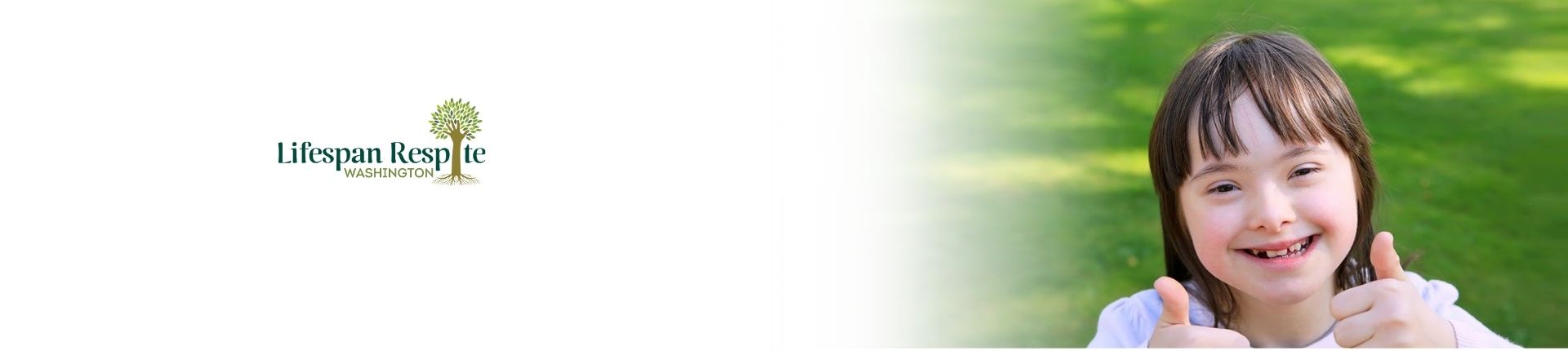 Lifespan Respite Cover Page. A little girl smiles while at the park, she is giving two thumbs up.