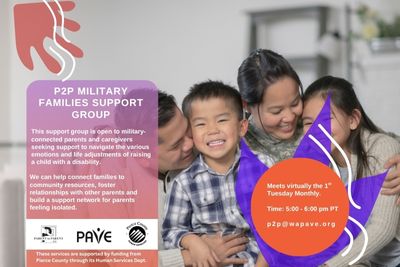 Image shows military family - mom, dad & two children laughing